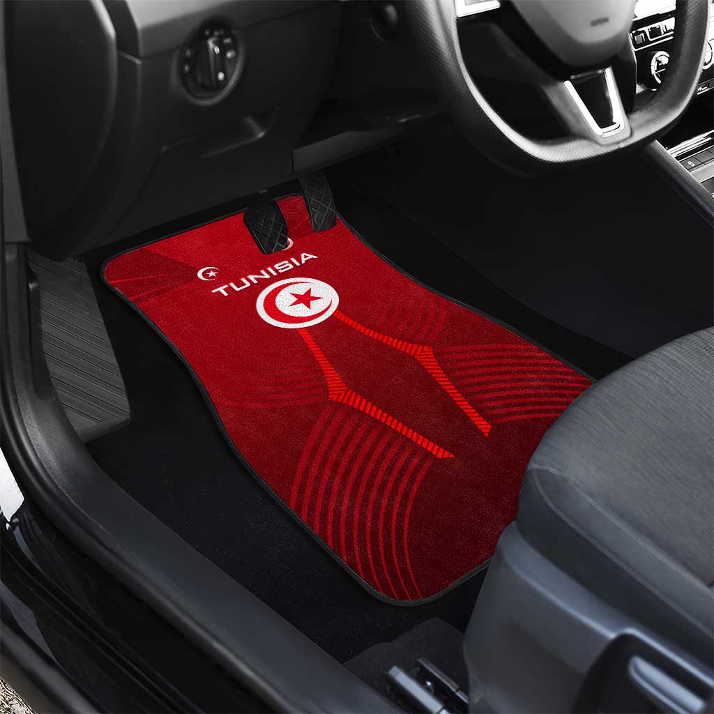 Tunisia National Flag Car Mats with Crescent Star Emblem and Red Sport Design