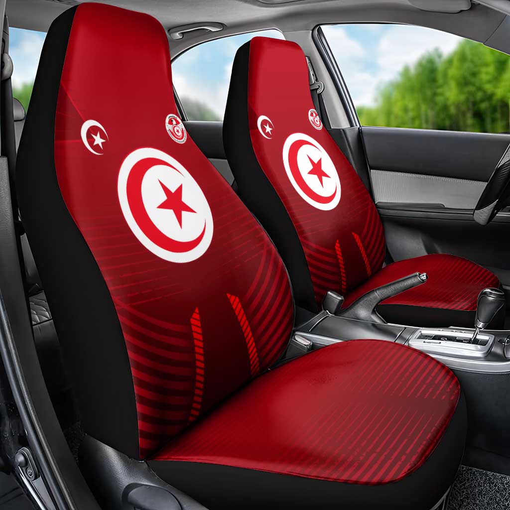 Tunisia National Flag Car Seat Cover with Crescent Star Emblem and Red Sport Design