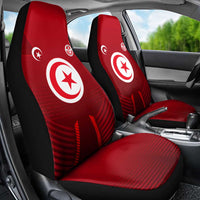 Tunisia National Flag Car Seat Cover with Crescent Star Emblem and Red Sport Design