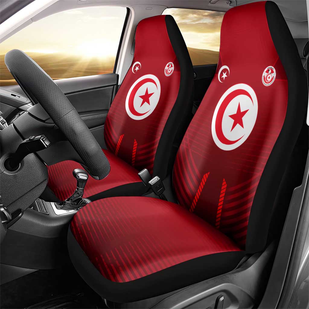 Tunisia National Flag Car Seat Cover with Crescent Star Emblem and Red Sport Design