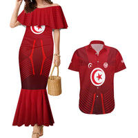 Tunisia National Flag Couples Matching Mermaid Dress and Hawaiian Shirt with Crescent Star Emblem and Red Sport Design