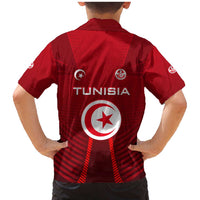 Tunisia National Flag Family Matching Mermaid Dress and Hawaiian Shirt with Crescent Star Emblem and Red Sport Design