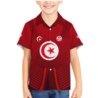 Tunisia National Flag Family Matching Mermaid Dress and Hawaiian Shirt with Crescent Star Emblem and Red Sport Design