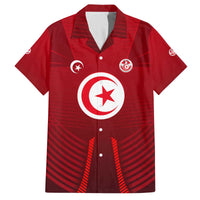 Tunisia National Flag Family Matching Off The Shoulder Long Sleeve Dress and Hawaiian Shirt with Crescent Star Emblem and Red Sport Design