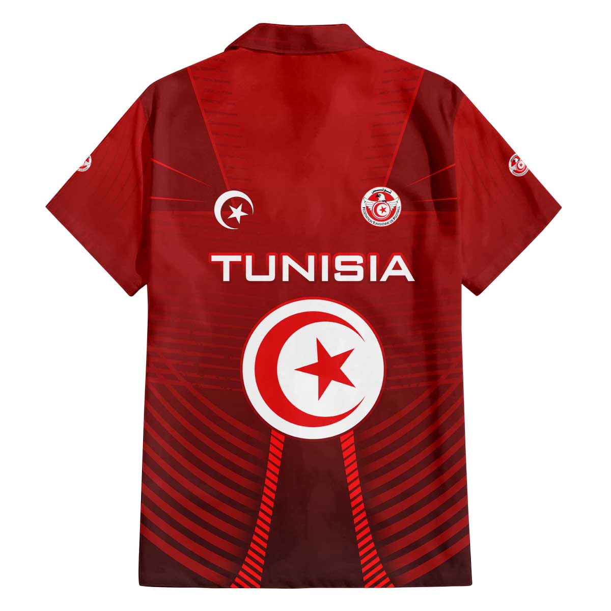 Tunisia National Flag Family Matching Off The Shoulder Long Sleeve Dress and Hawaiian Shirt with Crescent Star Emblem and Red Sport Design