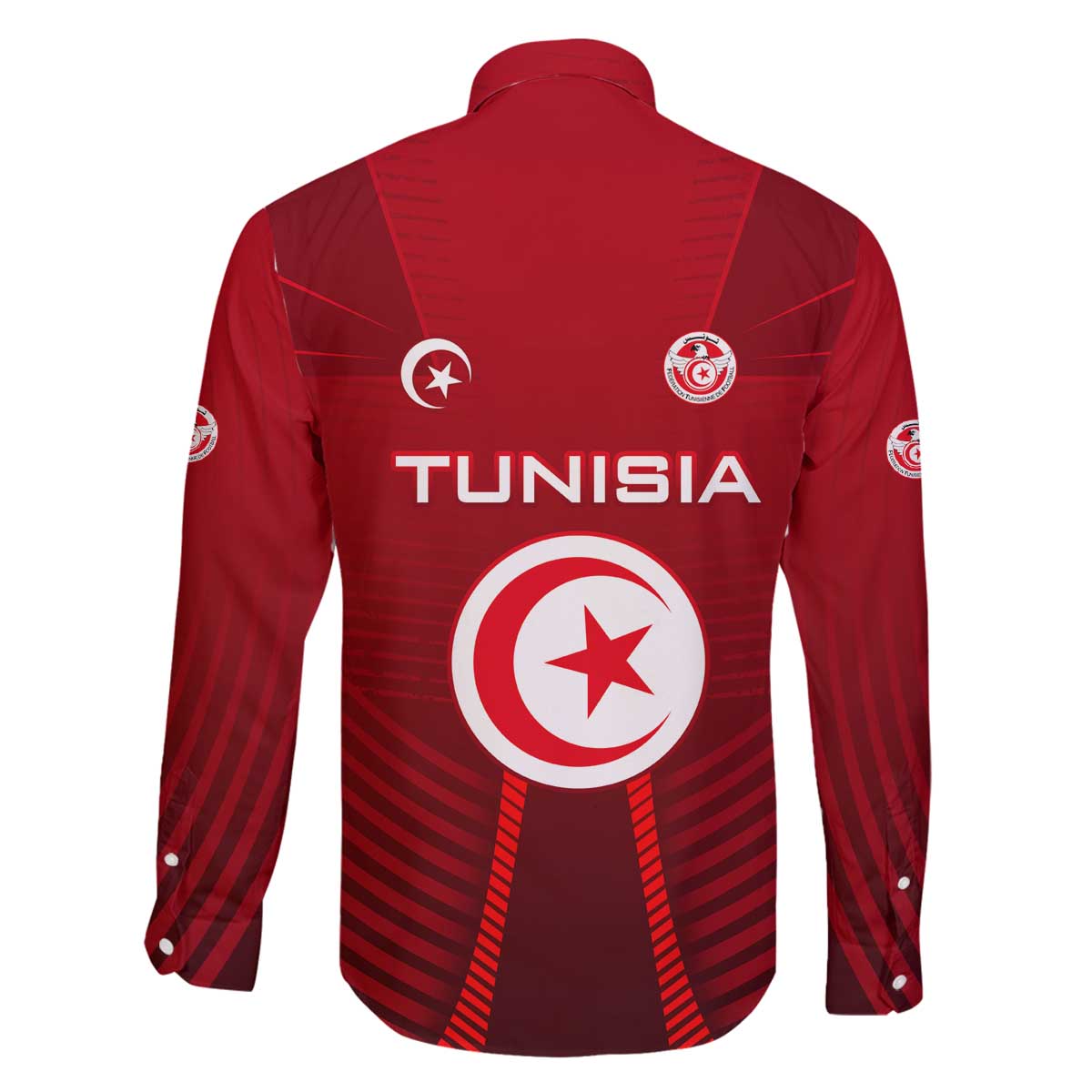 Tunisia National Flag Family Matching Off The Shoulder Long Sleeve Dress and Hawaiian Shirt with Crescent Star Emblem and Red Sport Design