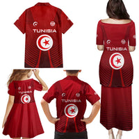Tunisia National Flag Family Matching Puletasi and Hawaiian Shirt with Crescent Star Emblem and Red Sport Design