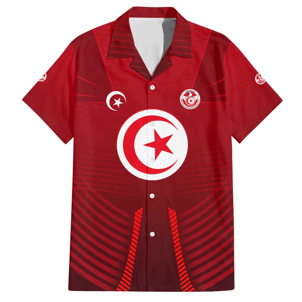 Tunisia National Flag Family Matching Short Sleeve Bodycon Dress and Hawaiian Shirt with Crescent Star Emblem and Red Sport Design