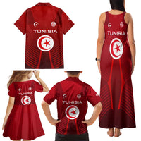 Tunisia National Flag Family Matching Tank Maxi Dress and Hawaiian Shirt with Crescent Star Emblem and Red Sport Design
