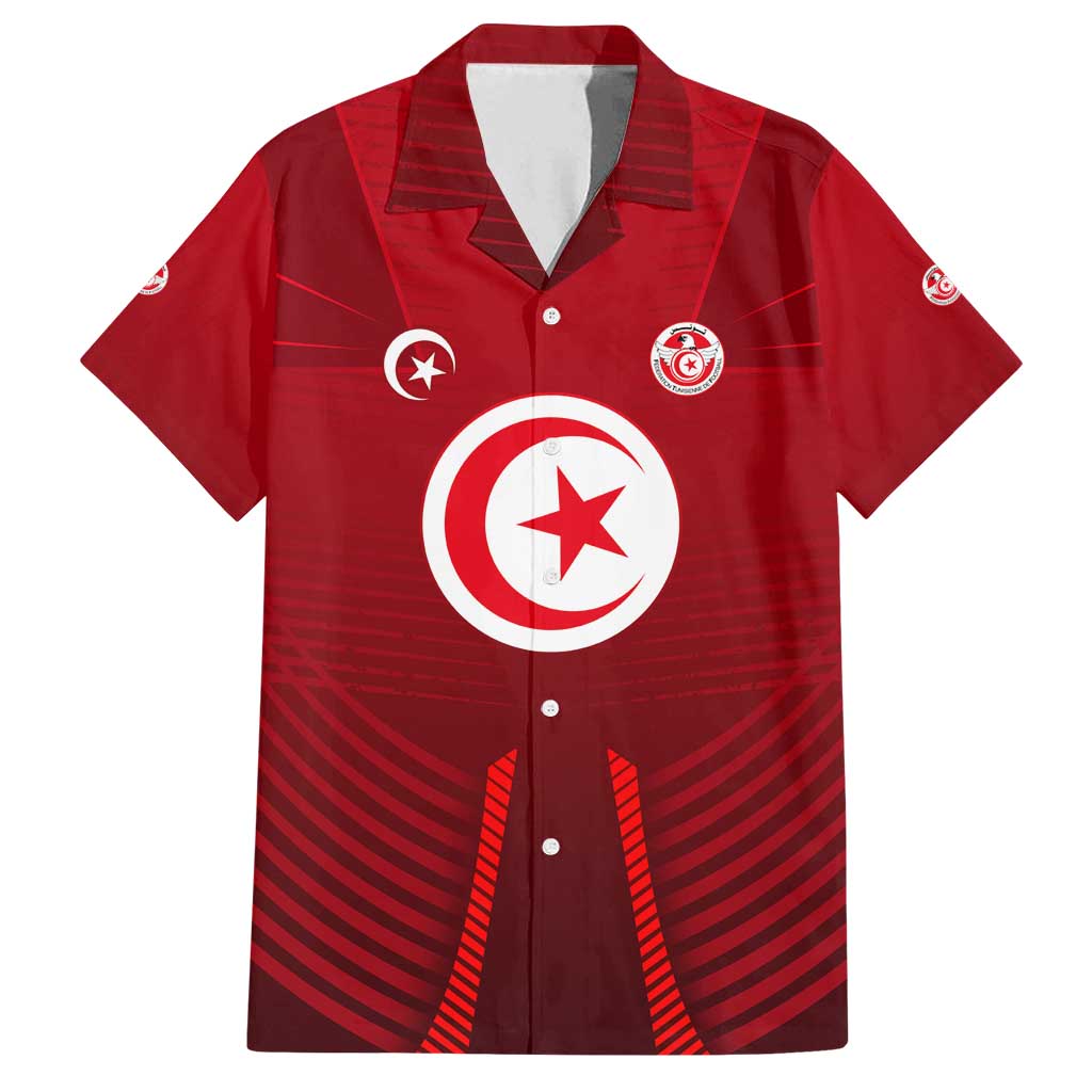 Tunisia National Flag Family Matching Tank Maxi Dress and Hawaiian Shirt with Crescent Star Emblem and Red Sport Design