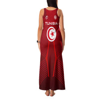 Tunisia National Flag Family Matching Tank Maxi Dress and Hawaiian Shirt with Crescent Star Emblem and Red Sport Design