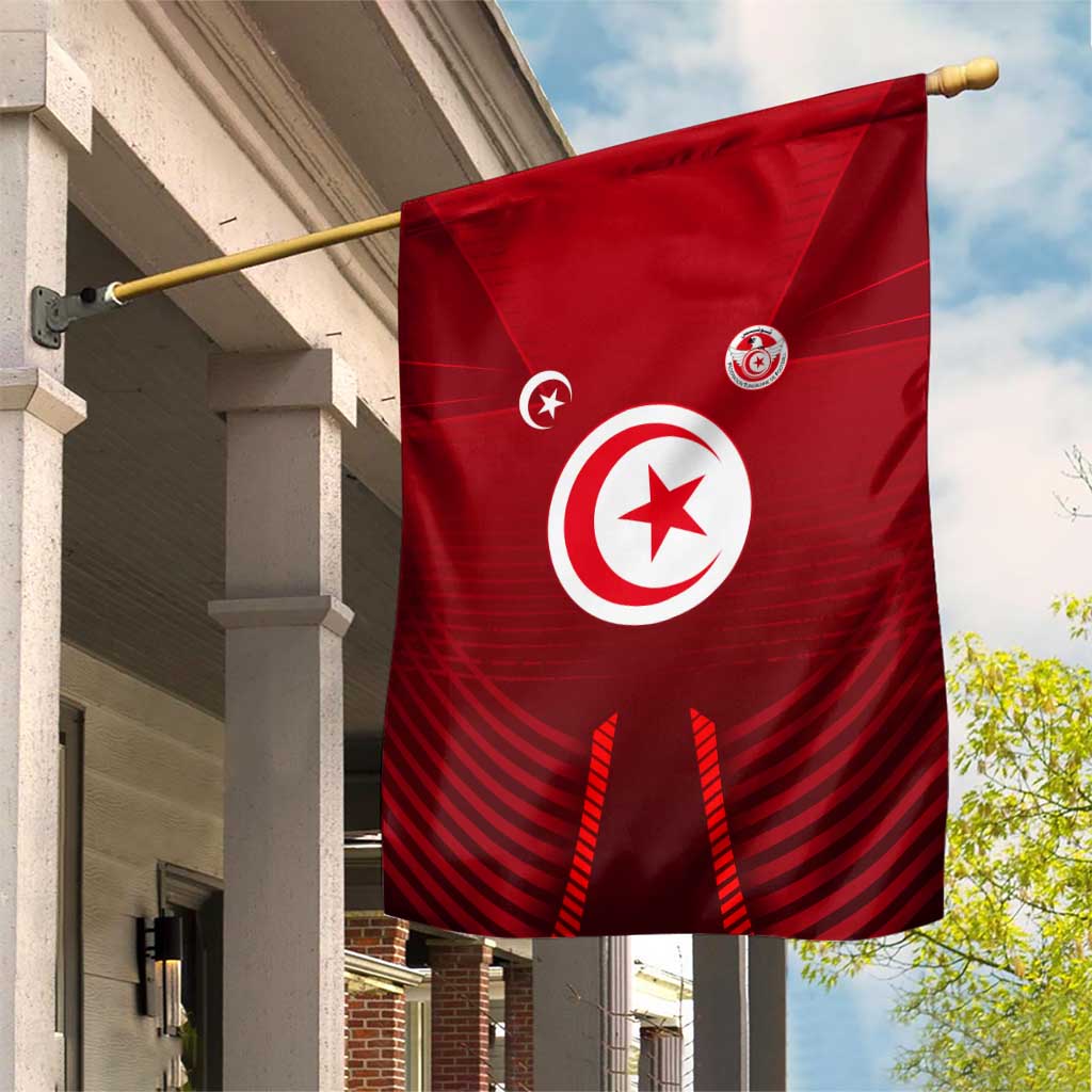 Tunisia National Flag Garden Flag with Crescent Star Emblem and Red Sport Design