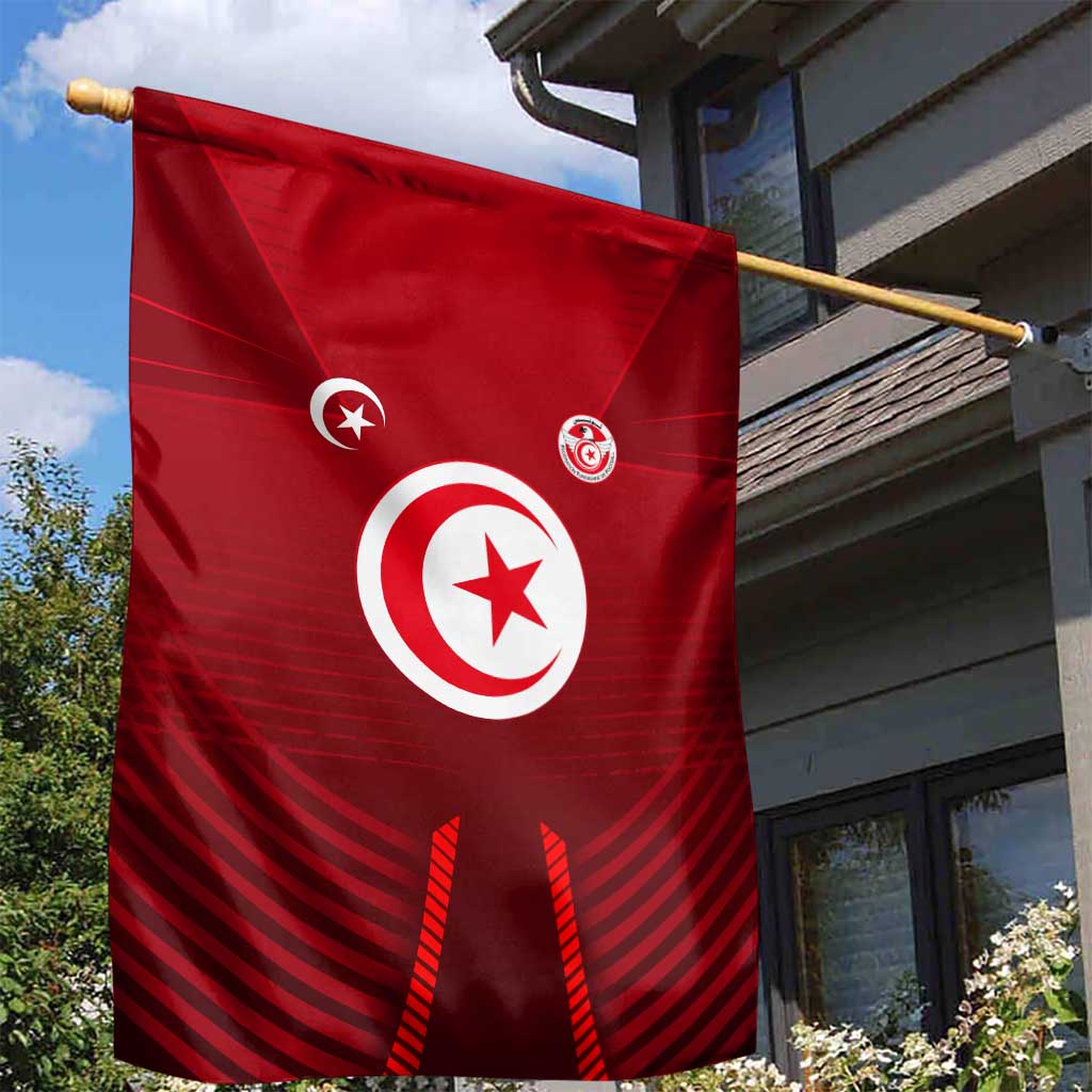 Tunisia National Flag Garden Flag with Crescent Star Emblem and Red Sport Design