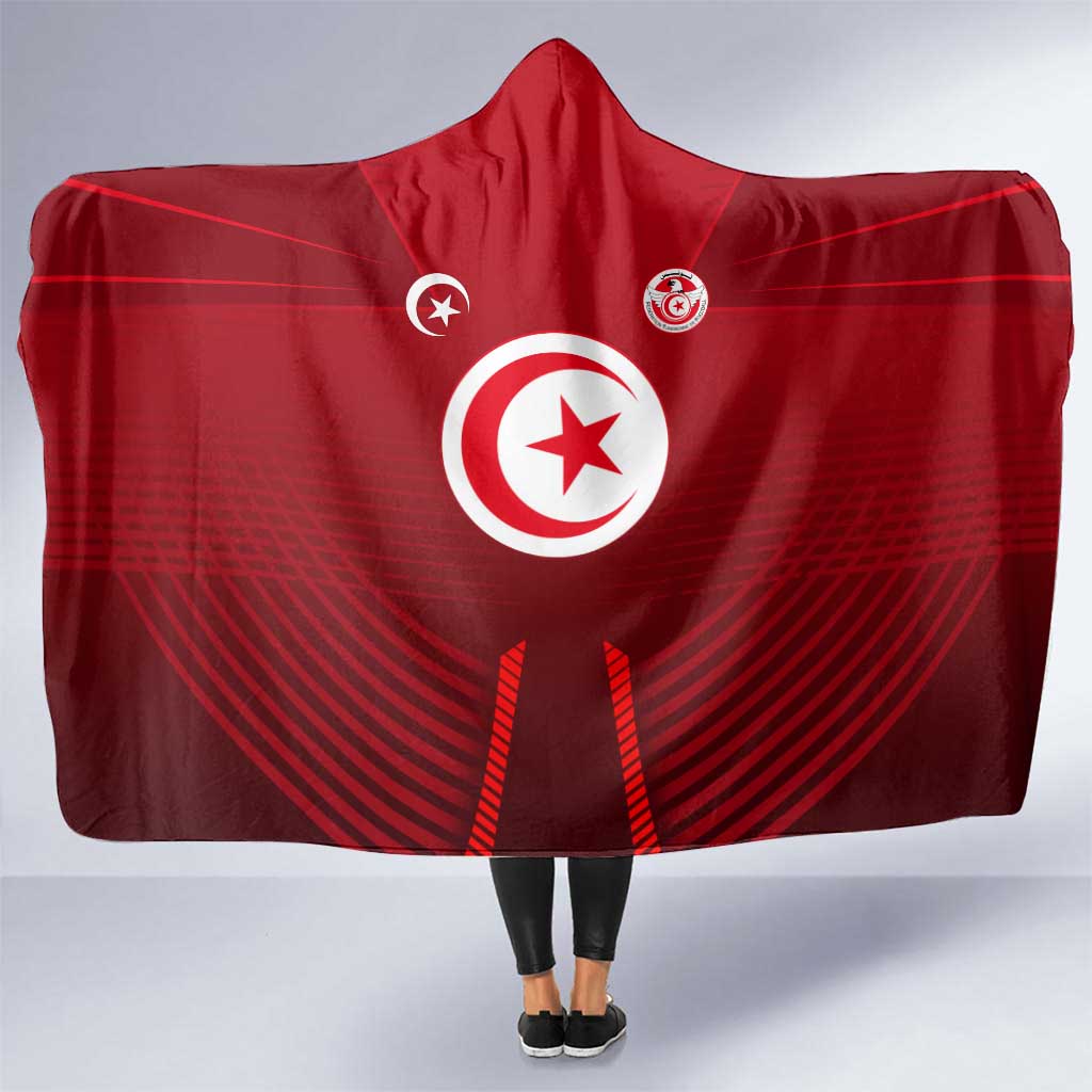 Tunisia National Flag Hooded Blanket with Crescent Star Emblem and Red Sport Design