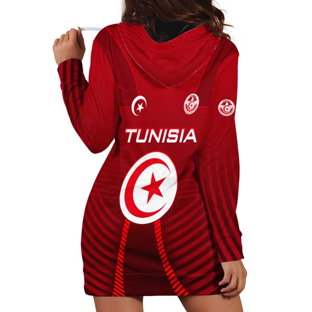 Tunisia National Flag Hoodie Dress with Crescent Star Emblem and Red Sport Design
