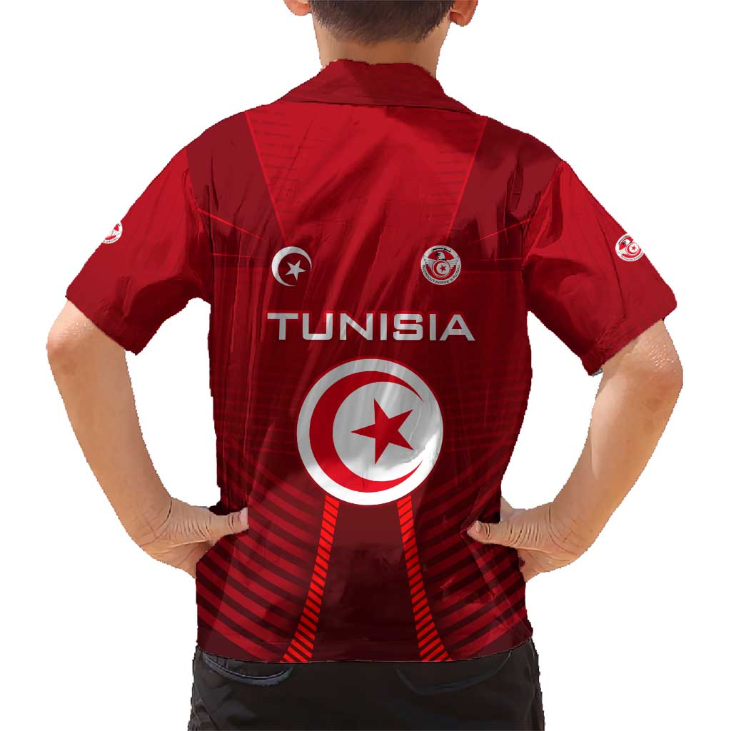 Tunisia National Flag Kid Hawaiian Shirt with Crescent Star Emblem and Red Sport Design