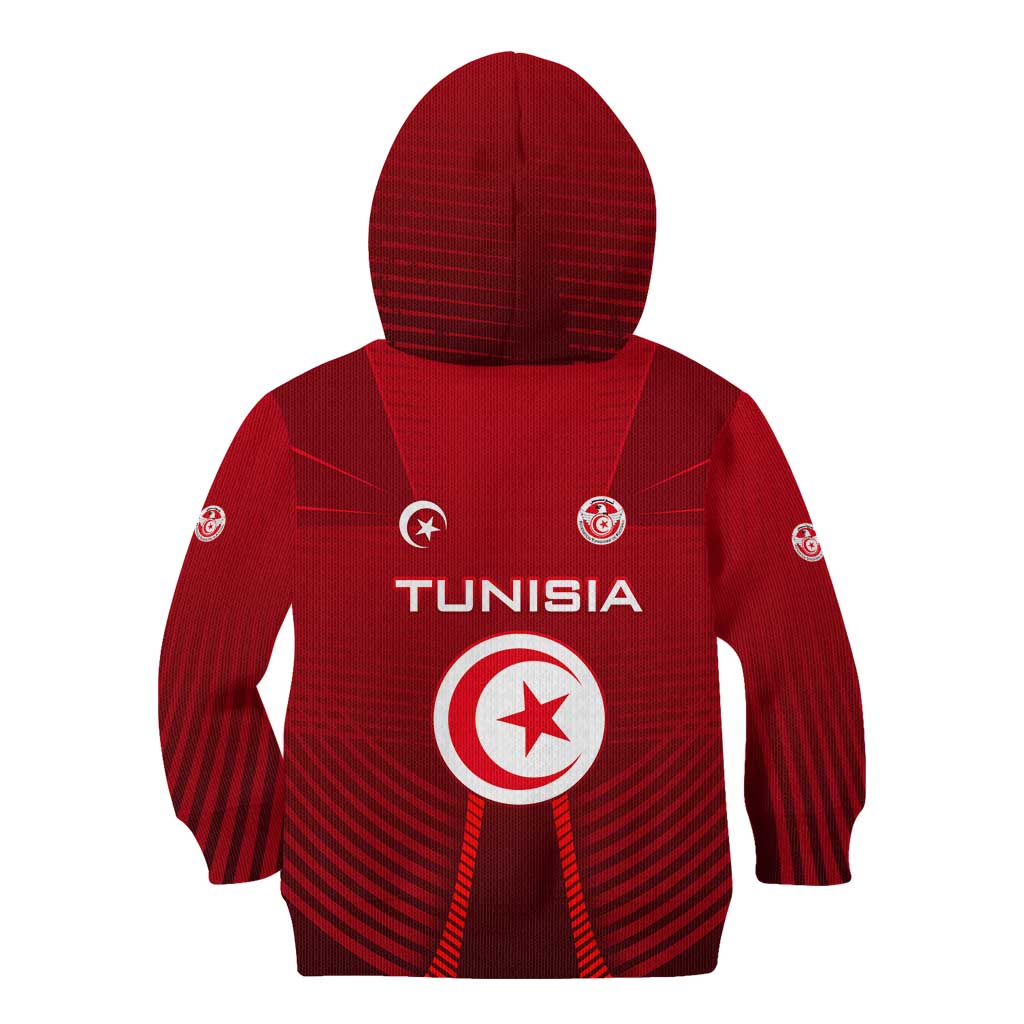 Tunisia National Flag Kid Hoodie with Crescent Star Emblem and Red Sport Design