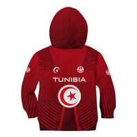 Tunisia National Flag Kid Hoodie with Crescent Star Emblem and Red Sport Design