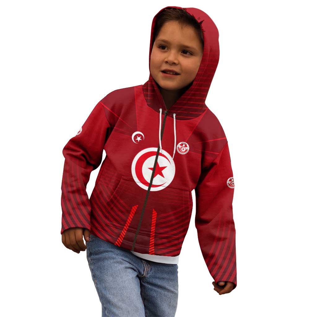 Tunisia National Flag Kid Hoodie with Crescent Star Emblem and Red Sport Design