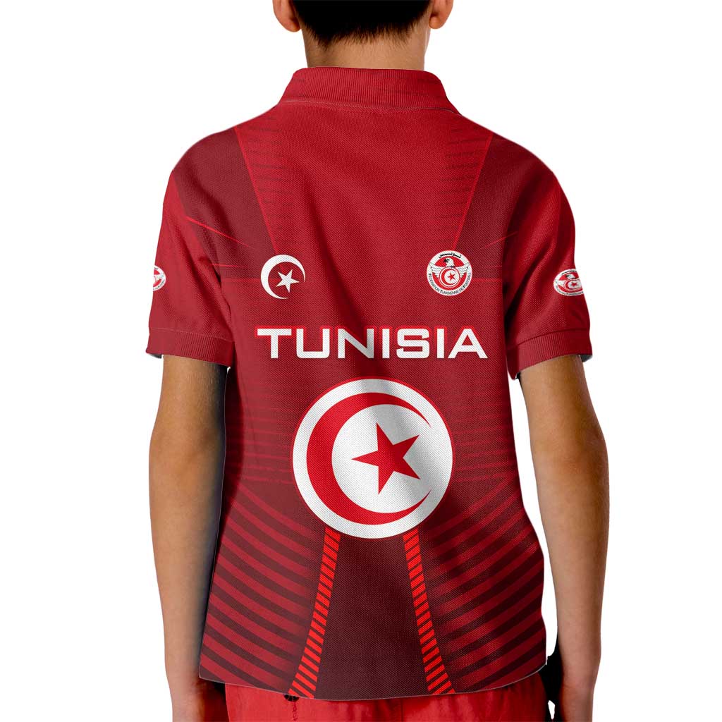 Tunisia National Flag Kid Polo Shirt with Crescent Star Emblem and Red Sport Design