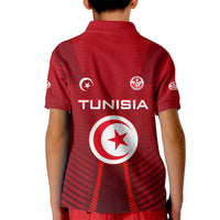 Tunisia National Flag Kid Polo Shirt with Crescent Star Emblem and Red Sport Design