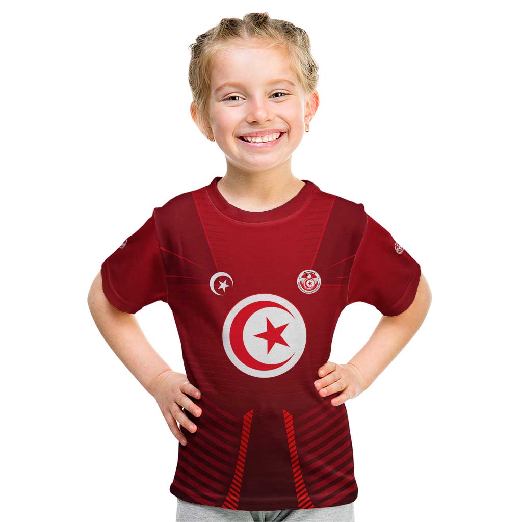 Tunisia National Flag Kid T Shirt with Crescent Star Emblem and Red Sport Design