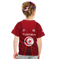 Tunisia National Flag Kid T Shirt with Crescent Star Emblem and Red Sport Design