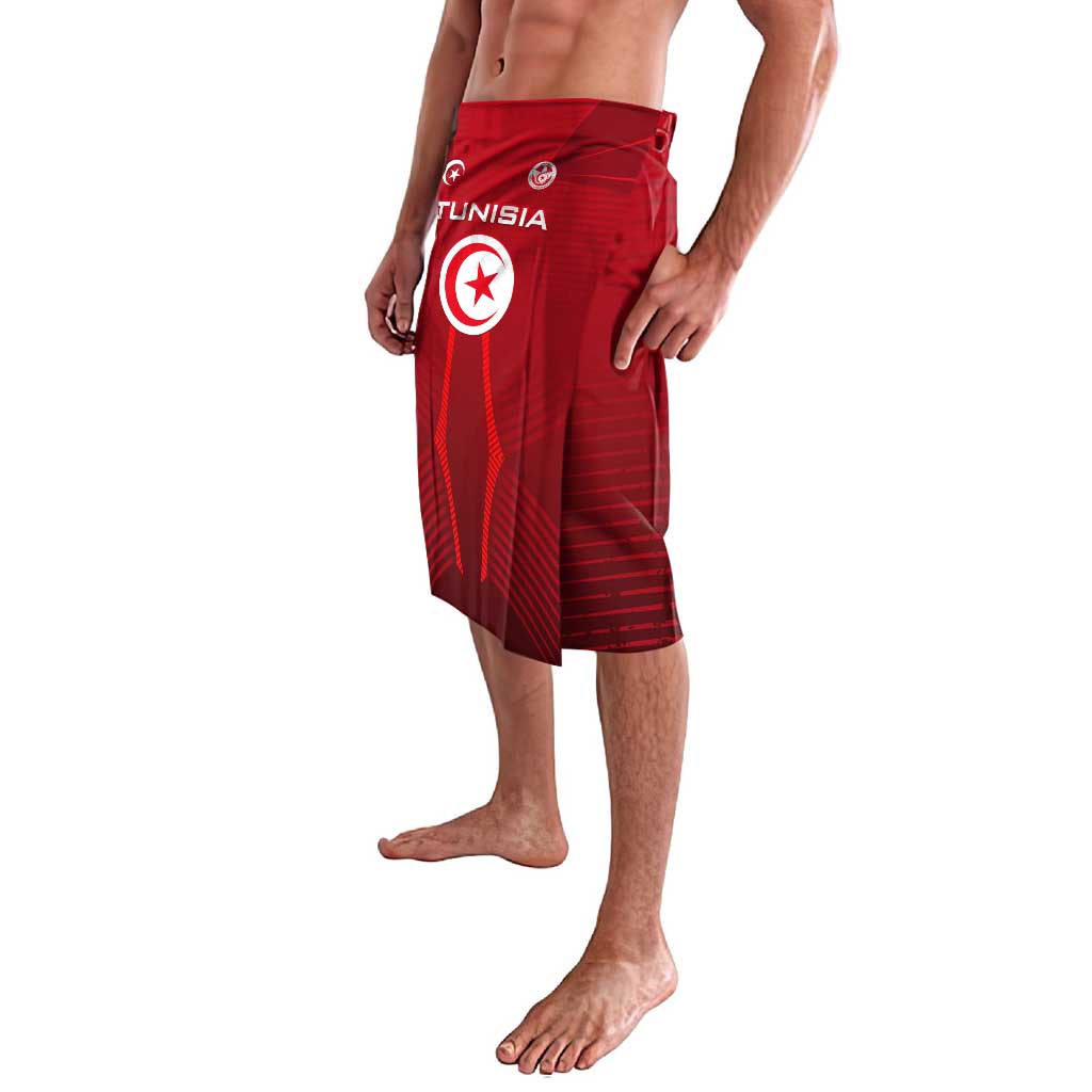 Tunisia National Flag Lavalava with Crescent Star Emblem and Red Sport Design