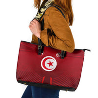 Tunisia National Flag Leather Tote Bag with Crescent Star Emblem and Red Sport Design