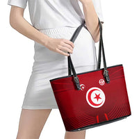 Tunisia National Flag Leather Tote Bag with Crescent Star Emblem and Red Sport Design