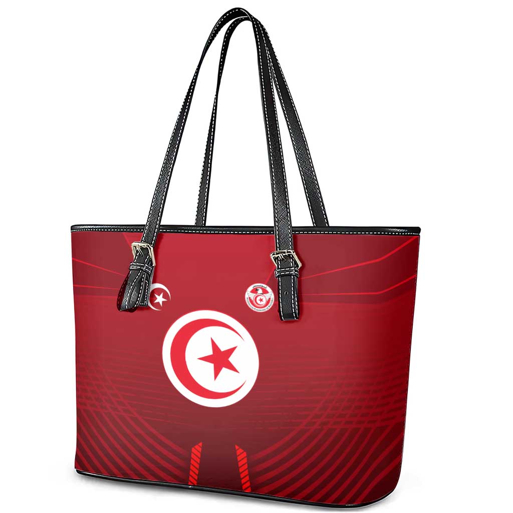 Tunisia National Flag Leather Tote Bag with Crescent Star Emblem and Red Sport Design