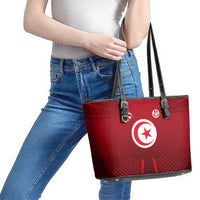 Tunisia National Flag Leather Tote Bag with Crescent Star Emblem and Red Sport Design