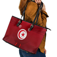 Tunisia National Flag Leather Tote Bag with Crescent Star Emblem and Red Sport Design