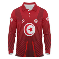 Tunisia National Flag Long Sleeve Polo Shirt with Crescent Star Emblem and Red Sport Design