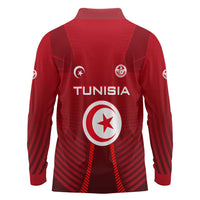 Tunisia National Flag Long Sleeve Polo Shirt with Crescent Star Emblem and Red Sport Design