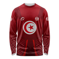 Tunisia National Flag Long Sleeve Shirt with Crescent Star Emblem and Red Sport Design