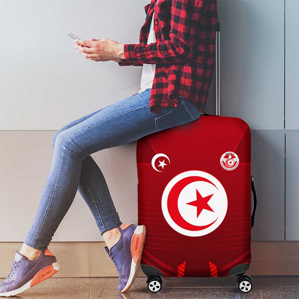 Tunisia National Flag Luggage Cover with Crescent Star Emblem and Red Sport Design