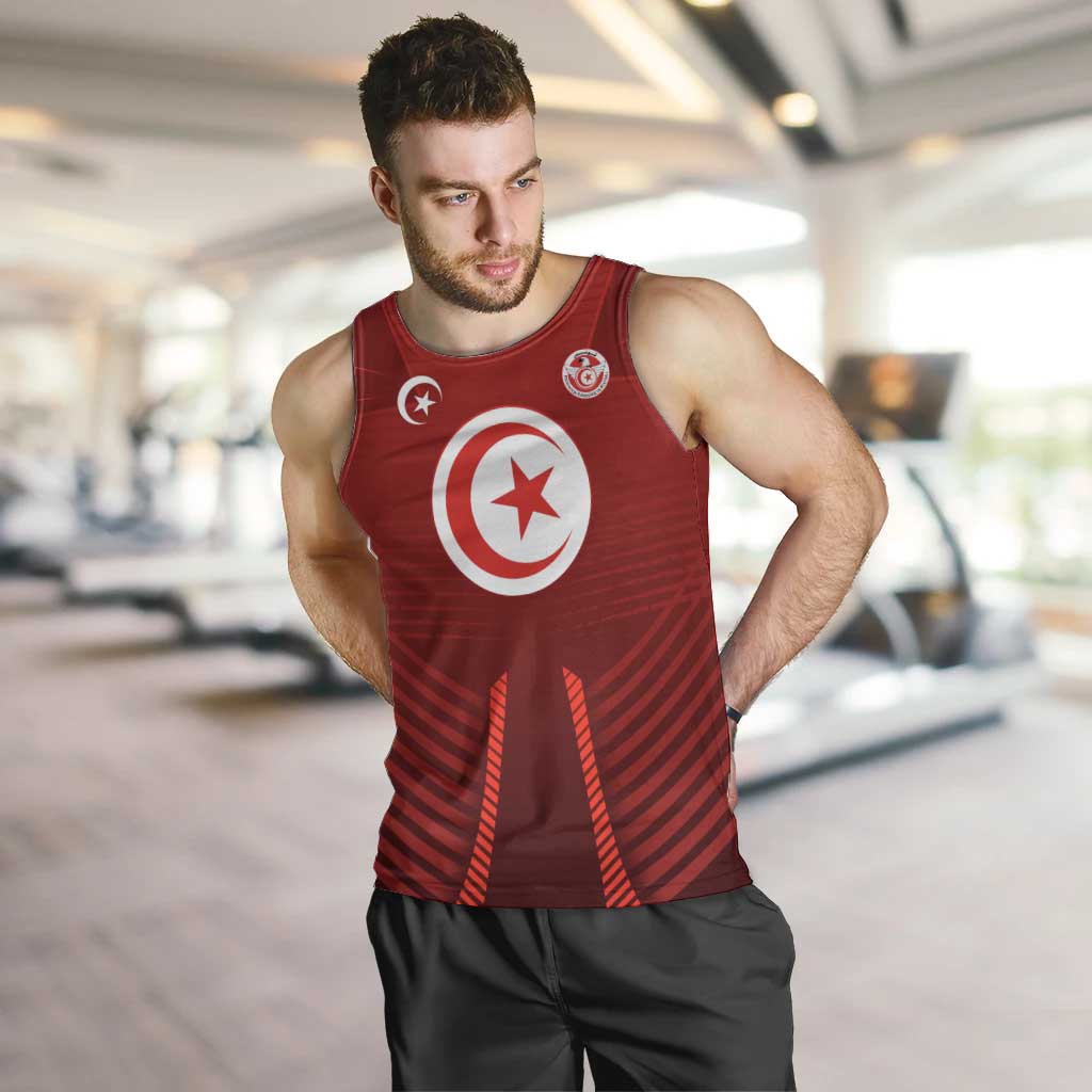 Tunisia National Flag Men Tank Top with Crescent Star Emblem and Red Sport Design