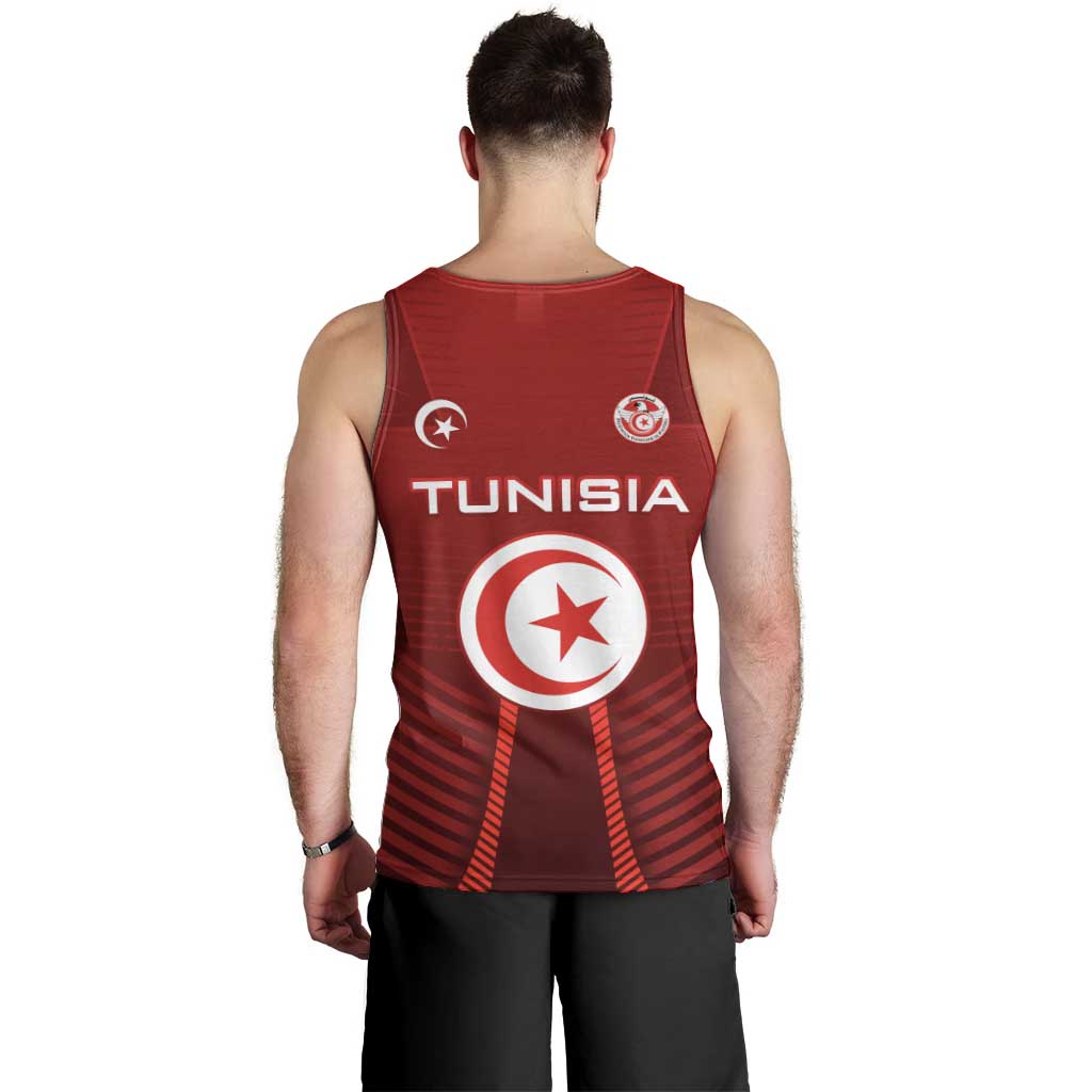 Tunisia National Flag Men Tank Top with Crescent Star Emblem and Red Sport Design