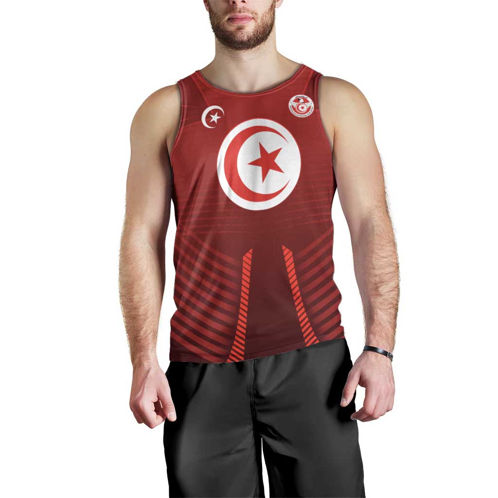 Tunisia National Flag Men Tank Top with Crescent Star Emblem and Red Sport Design