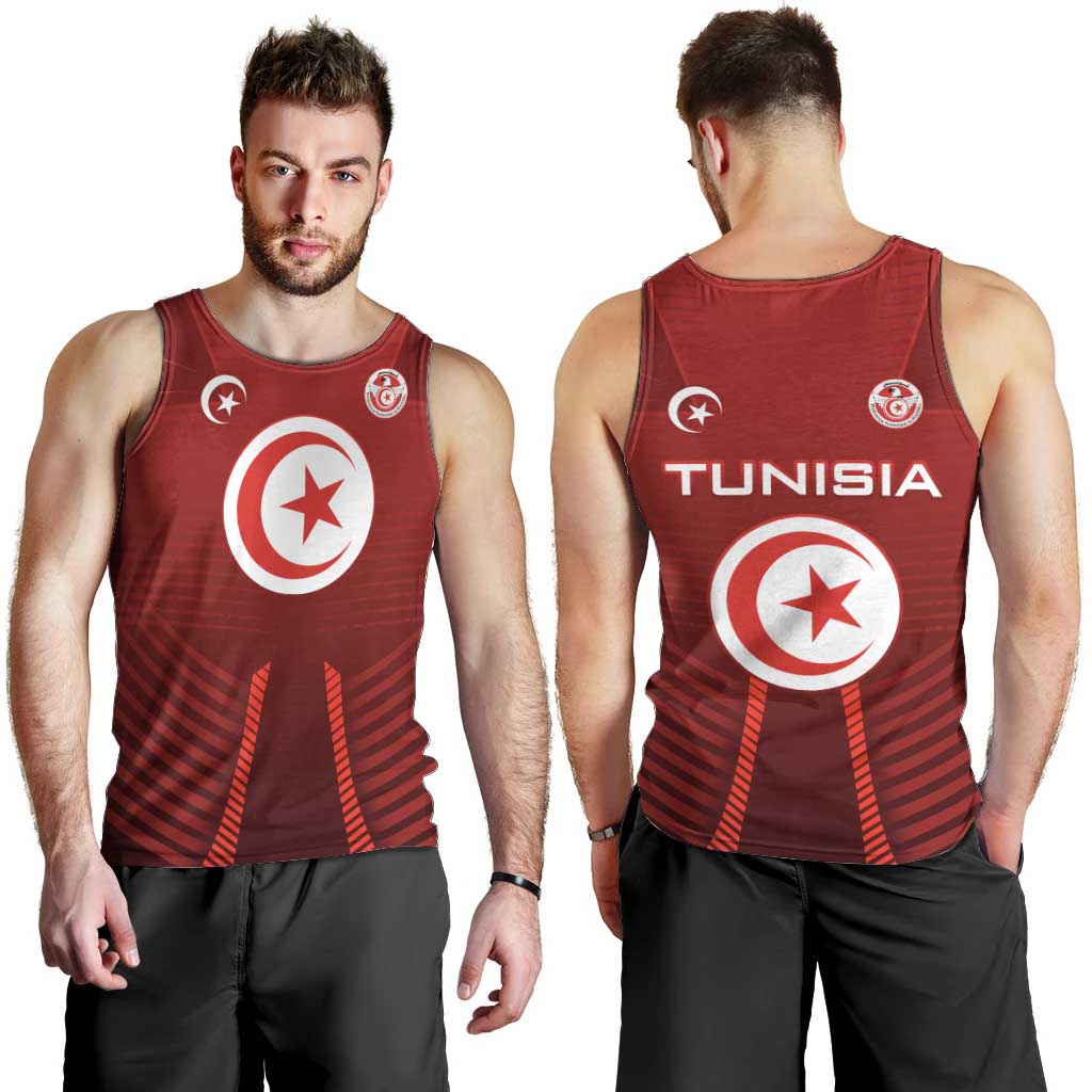 Tunisia National Flag Men Tank Top with Crescent Star Emblem and Red Sport Design