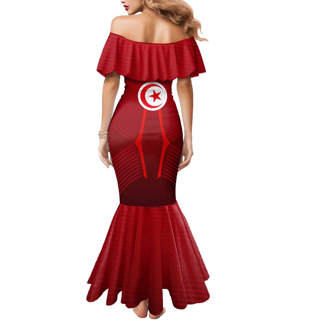 Tunisia National Flag Mermaid Dress with Crescent Star Emblem and Red Sport Design