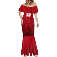 Tunisia National Flag Mermaid Dress with Crescent Star Emblem and Red Sport Design