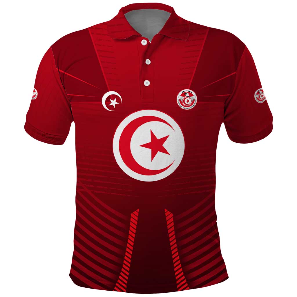Tunisia National Flag Polo Shirt with Crescent Star Emblem and Red Sport Design