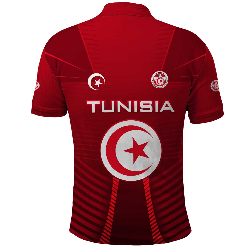 Tunisia National Flag Polo Shirt with Crescent Star Emblem and Red Sport Design