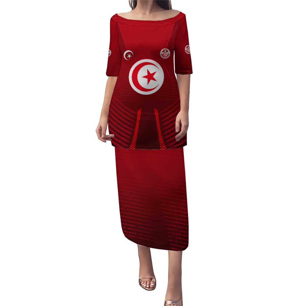 Tunisia National Flag Puletasi with Crescent Star Emblem and Red Sport Design
