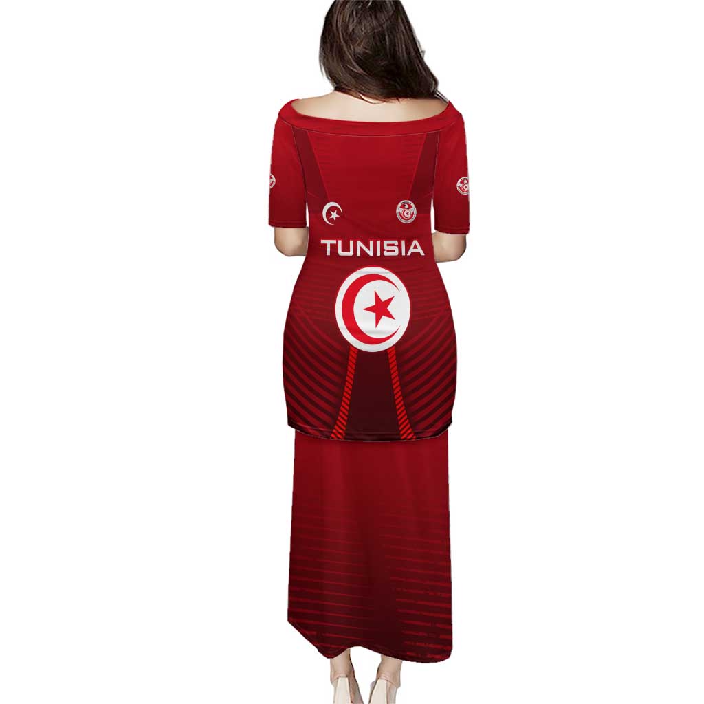Tunisia National Flag Puletasi with Crescent Star Emblem and Red Sport Design