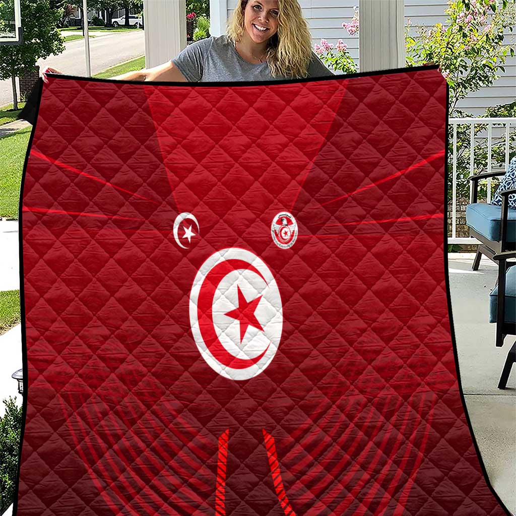 Tunisia National Flag Quilt with Crescent Star Emblem and Red Sport Design