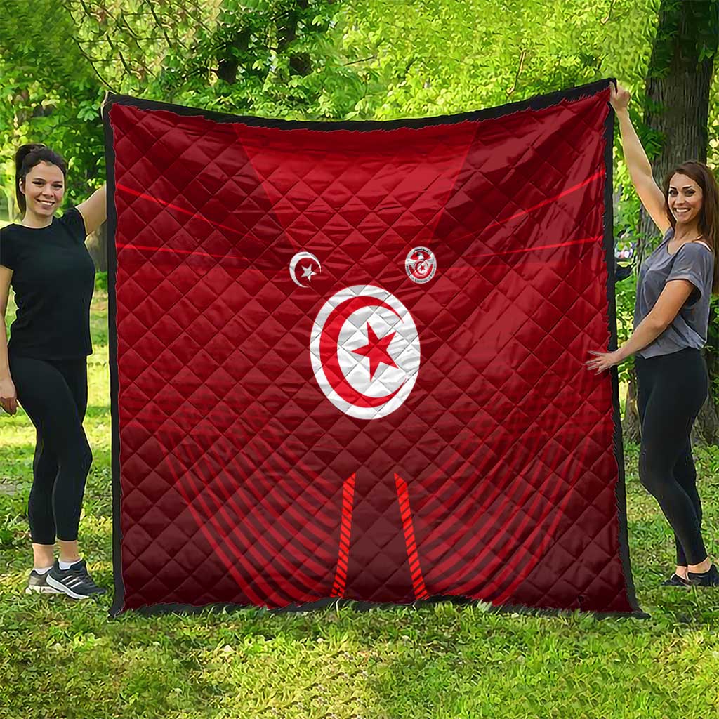 Tunisia National Flag Quilt with Crescent Star Emblem and Red Sport Design