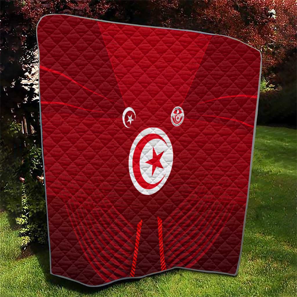 Tunisia National Flag Quilt with Crescent Star Emblem and Red Sport Design